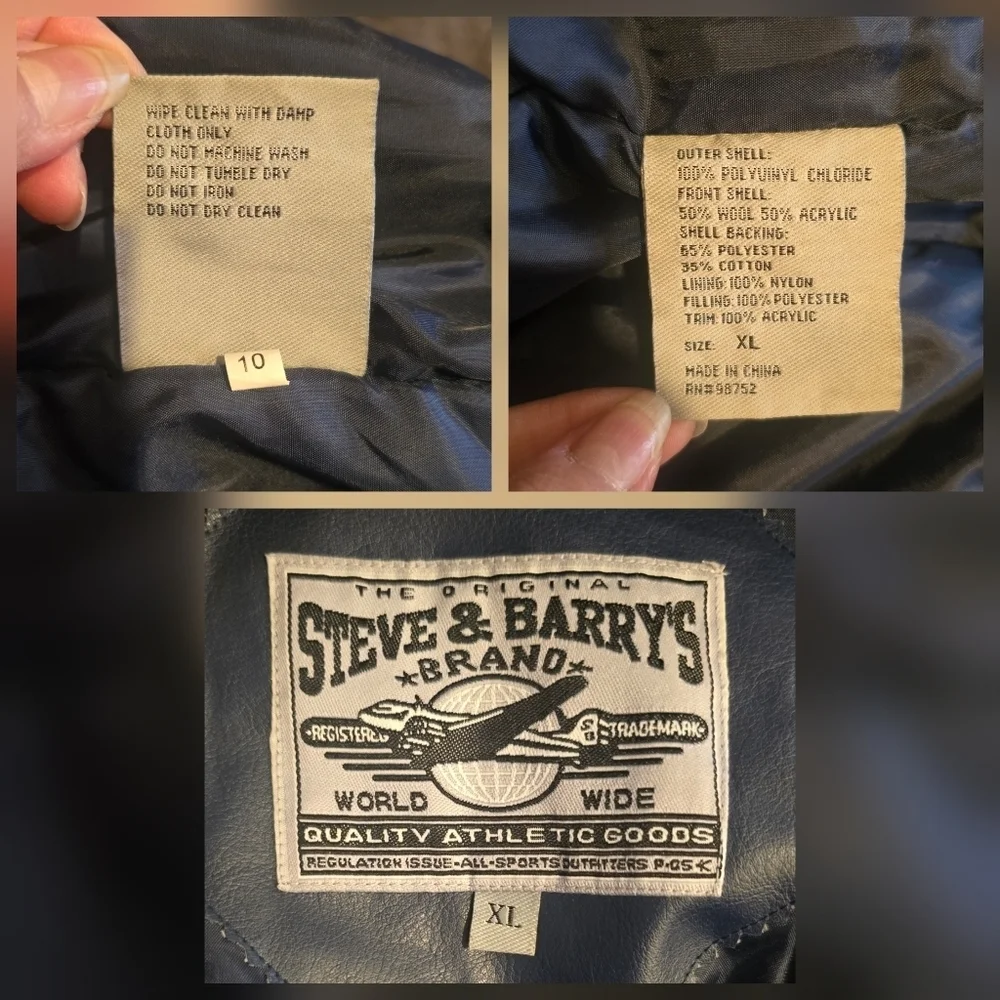 VTG Steve Barrys West Virginia University Wool Faux Leather Letterman Jacket XL